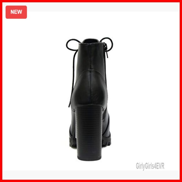 Lace Up Ankle Boots with Stacked Heel and Side Zipper - Picture 2 of 5
